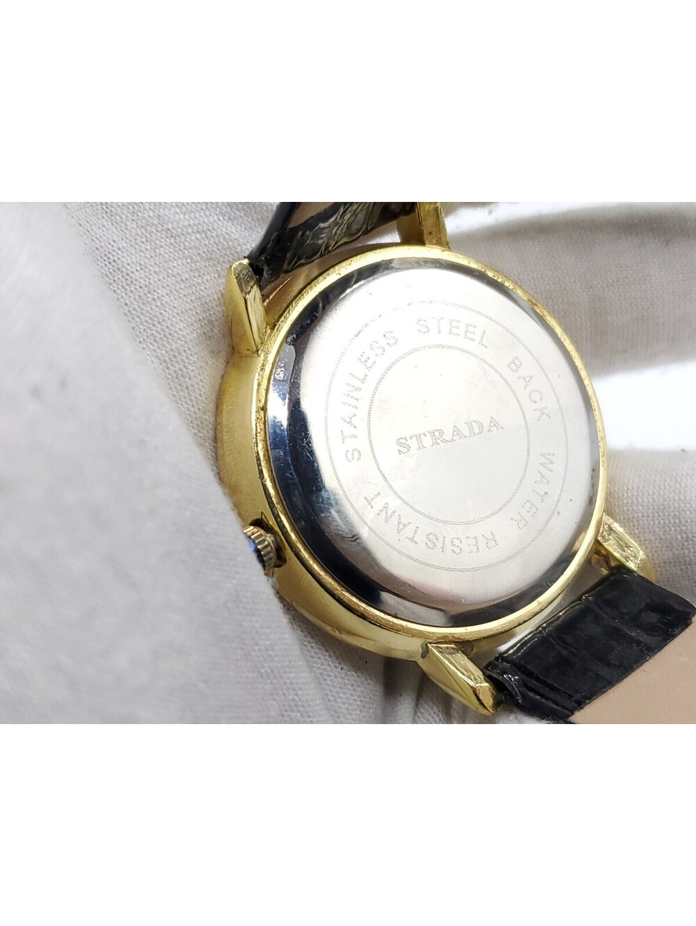 Strada Prisim Gem Quartz Watch Women New Battery Gold Tone Rhinestone Bezel 43mm - Picture 14 of 14